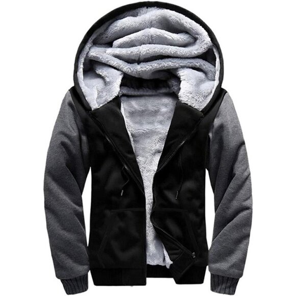 ❤️ Hoodies for Men Full Zip Up Fleece Warm Jackets Sweatershirts Black - Picture 1 of 6